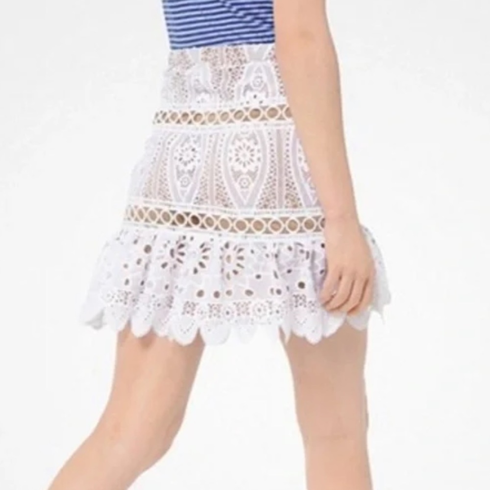 Michael Kors Medallion White Lace Lined Skirt